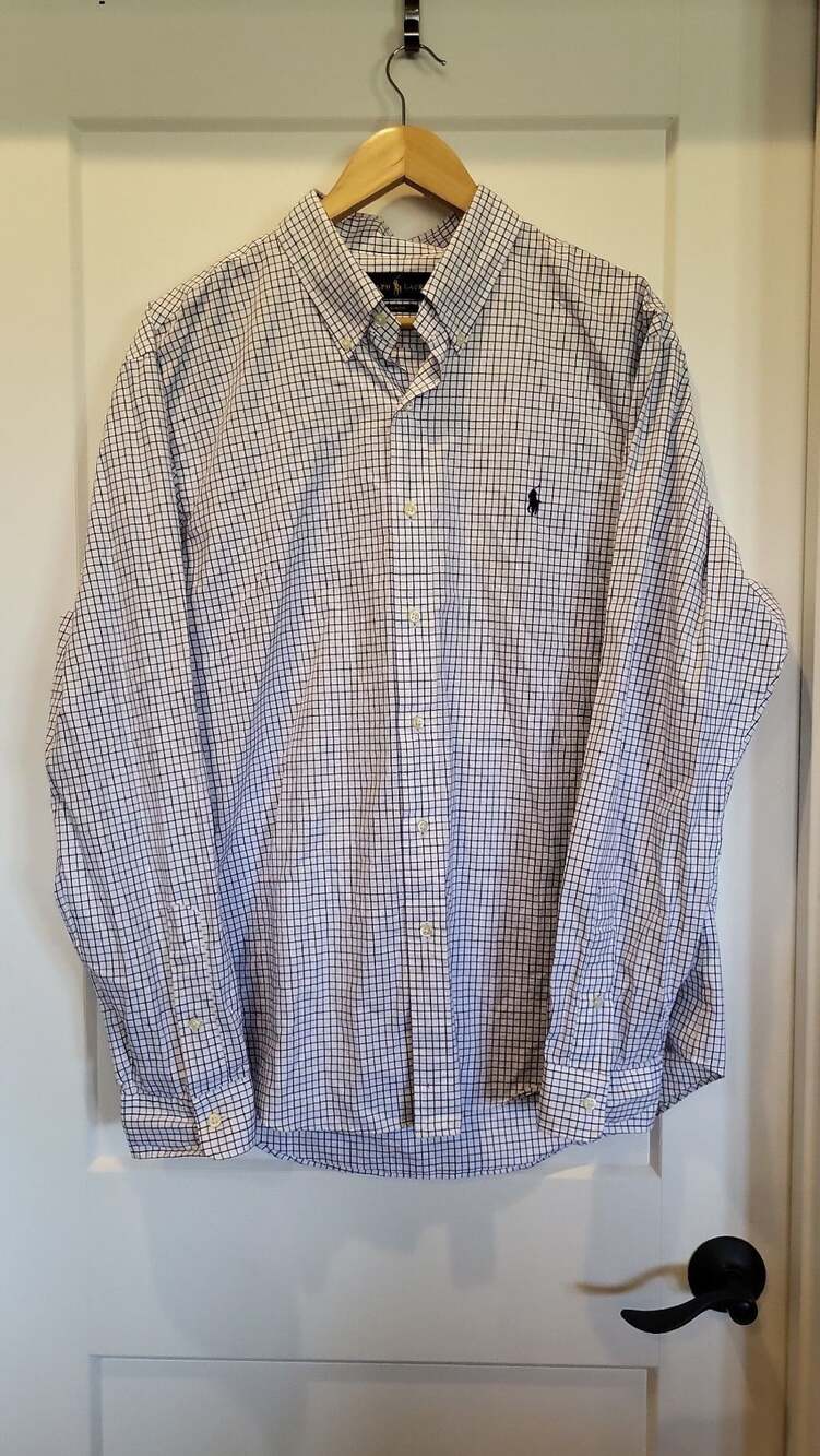 Polo Ralph Lauren Men's XL Slim Fit White and Blue Tattersall Check Long Sleeve